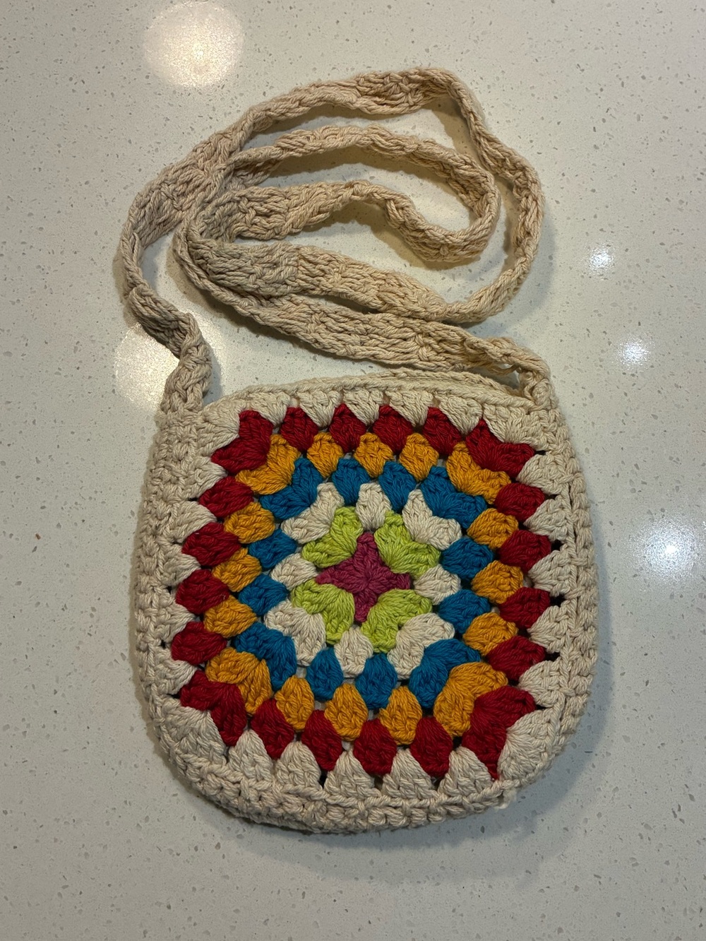 Handmade Multicolor Crochet Crossbody Bag - Cream Base
